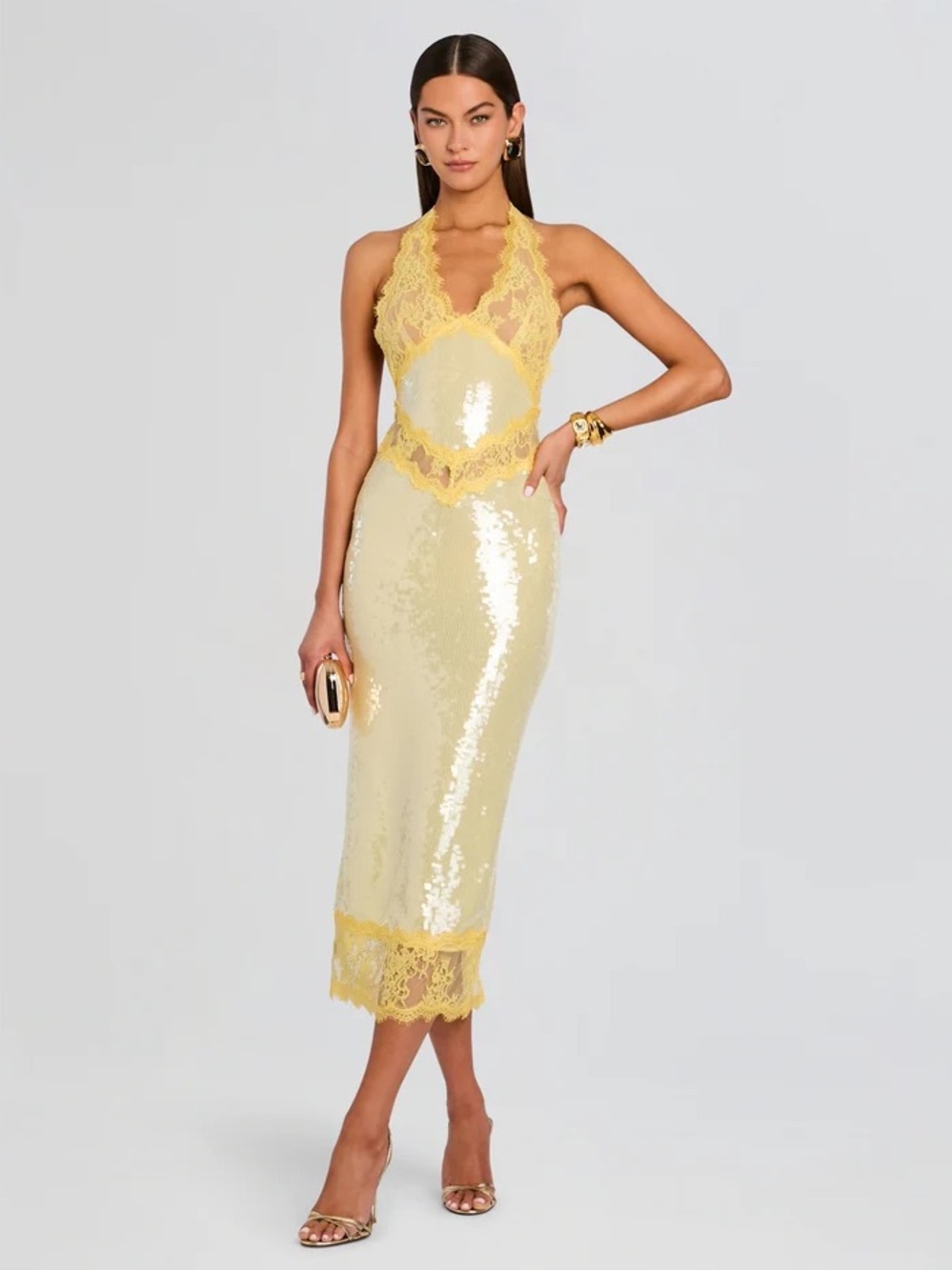 RETROFETE VICKY SEQUIN LACE YELLOW DRESS